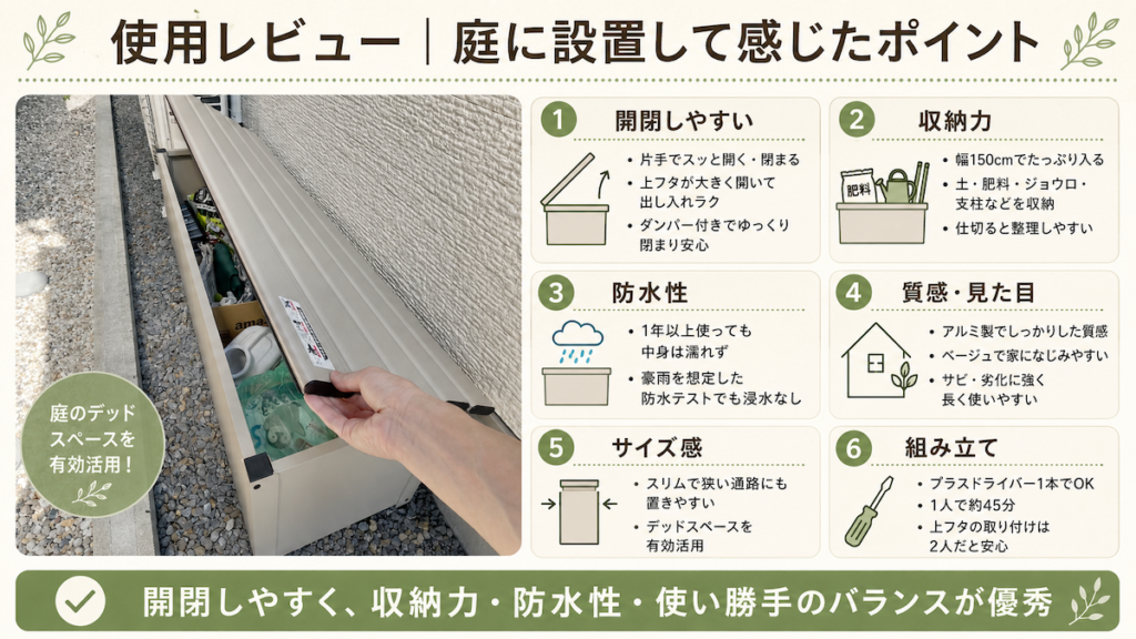 カインズ収納ベンチ（ベンチストッカー）の使用レビュー｜庭に設置 使って感じたポイント